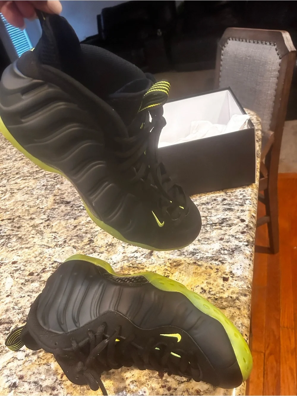 AIR FOAMPOSITE ONE Nike Men’s  Black with Neon Green Accent Athletic Sneakers